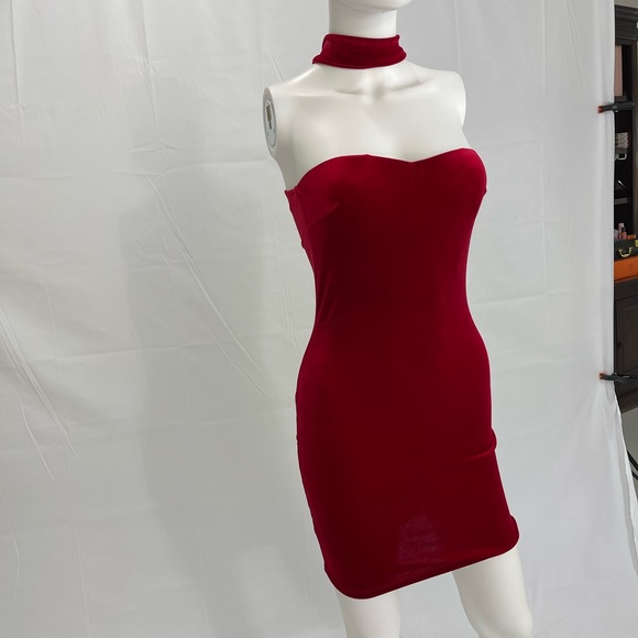 Love Culture Red Velvet Strapless Mini dress. - Picture 2 of 6